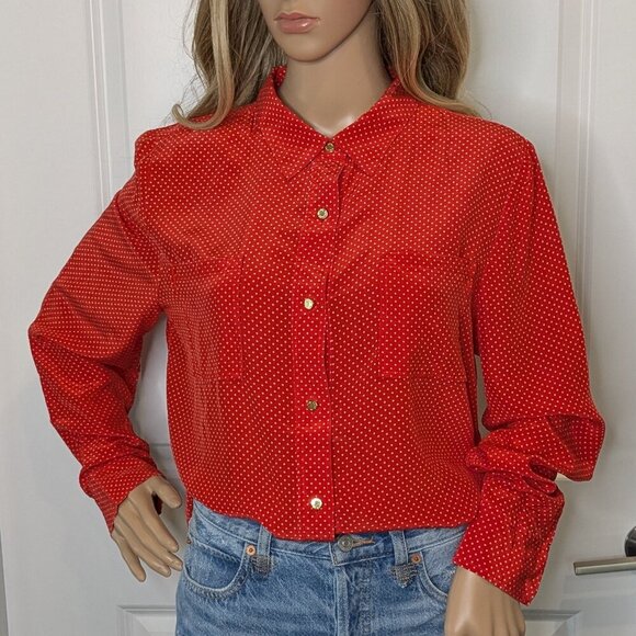 Juicy Couture Shirt Women's XL Red Pink Polka Dot Button Up Pockets Long Sleeve - Picture 1 of 16